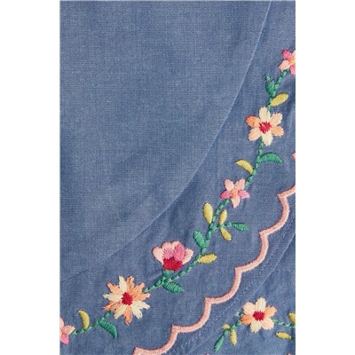 Monsoon Blue Floral Embroidered Chambray Skort