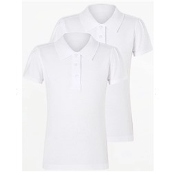 Girls White Scallop Short Sleeve School Polo Shirts 2 Pack