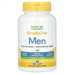 Super Nutrition, SimplyOne, мультивитамины и полезные травы для мужчин, без железа, 90 таблеток