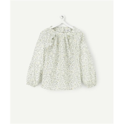 BLOUSE BÉBÉ FILLE EN COTON FLEURIE VERTE ET JAUNE AVEC VOLANTS