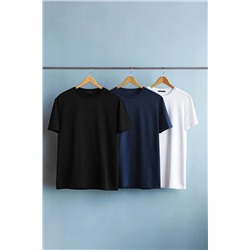 Черный, темно-синий, белый, комплект из 3 футболок большого размера обычного/нормального кроя из 100% хлопка TMNSS24BF00059