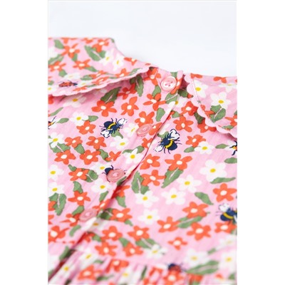 Frugi Pink Floral Seersucker Short Sleeve Dress