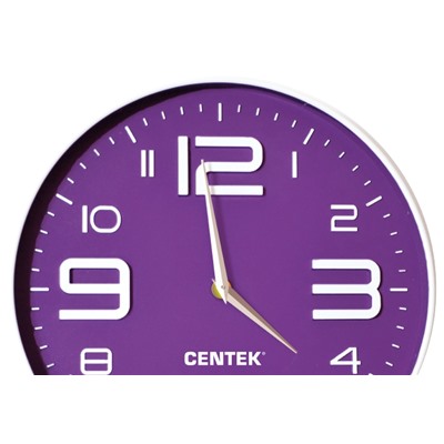 Часы настенные Centek СТ-7101 <Violet> 30 см диам., круг, ОБЪЁМНЫЕ ЦИФРЫ, плавный ход