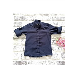 Льняная рубашка с закатанными рукавами для мальчика, темно-синяя PRA-5930715-704769