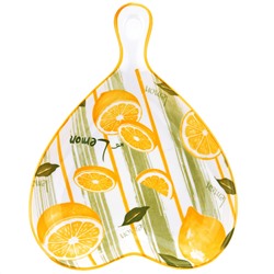 "Лимон" Блюдо фарфоровое 174х230х30мм, с ручкой, форма "сердце" с деколью, отводка (Китай)