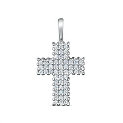 Подвеска крест из серебра с фианитами родированная 04-303-0015