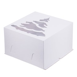 Коробка для торта с окном "Ёлка" 300х300х190 Белая
