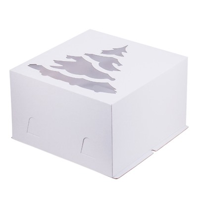 Коробка для торта с окном "Ёлка" 300х300х190 Белая
