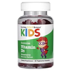 California Gold Nutrition, витамин D3 для детей, без желатина, натуральный клубничный вкус, 60 вегетарианских жевательных таблеток