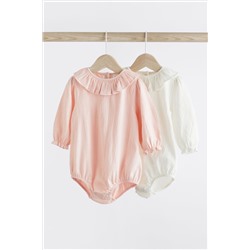 Pink and White Textured Baby Bodysuit 2 Pack