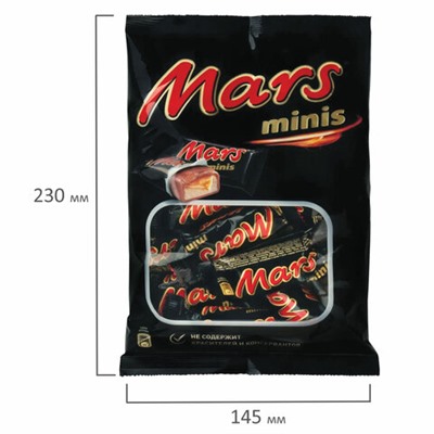 Батончики шоколадные мини MARS "Minis" с нугой и карамелью в молочном шоколаде, 182 г, 2261