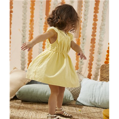 ROBE FLUIDE BÉBÉ FILLE JAUNE EFFET PLUMETIS