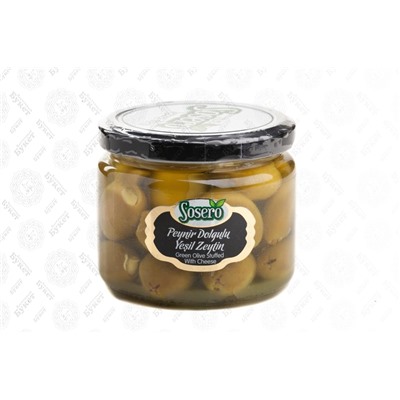 Оливки Sosero фаршированные сыром 290 гр 1/12 (стекло)