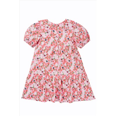 Frugi Pink Floral Seersucker Short Sleeve Dress