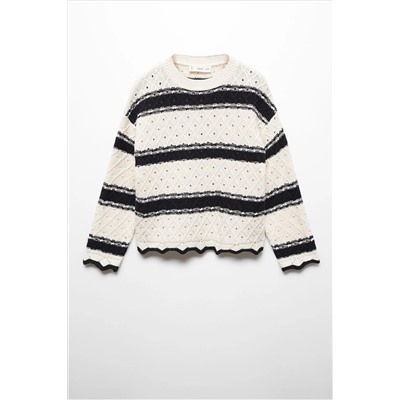 Mango Striped Openwork Knit Sweater