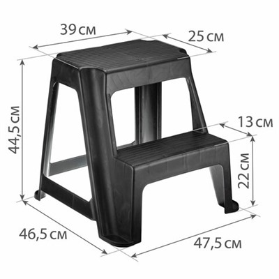 Стремянка-табурет, 2 ступени, стационарная, пластиковая, нагрузка 120 кг, вес 2,4 кг, черная, IDEA, М 2296