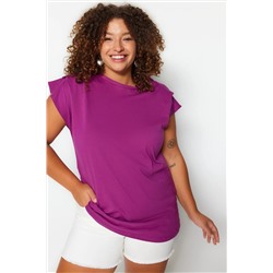 Пурпурная трикотажная футболка с круглым вырезом и рукавами TBBSS22BF0023