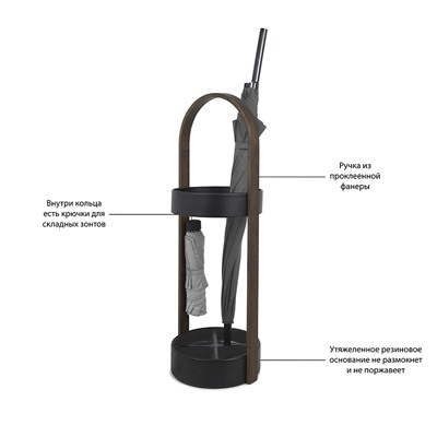 Подставка для зонтов Bellwood, черная/орех