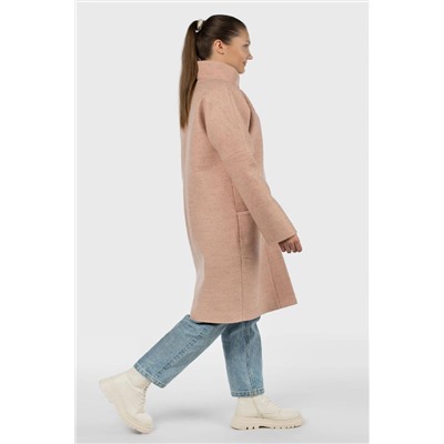 02-3120 Пальто женское утепленное валяная шерсть бежево-розовый