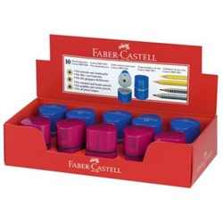 2шт Точилка пластиковая Faber-Castell "Trio Grip 2001", 3 отверстия, 2 контейнера, красная/синяя