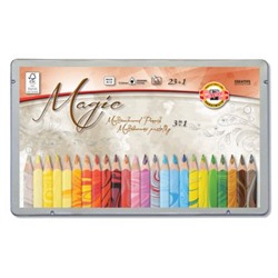 Набор пастельных цветных трехгранных карандашей Magic "KOH-I-NOOR" 3408 в металлической коробке, с карандашом-блендер, 24 цвета