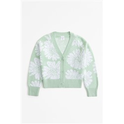 Abercrombie & Fitch Oversized Green Floral Knit V-Neck Cropped Cardigan