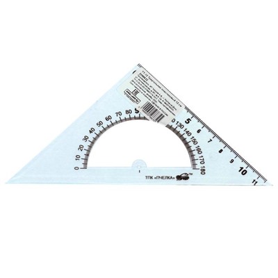 Треугольник 12 см, 45°, Calligrata, с транспортиром, пластик, прозрачный микс