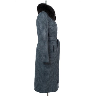 02-3128 Пальто женское утепленное (пояс) Микроворса сине-черный