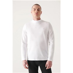 Avva Белая хлопковая футболка с высоким воротником и длинными рукавами  Размер XL