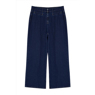 Темно-синие широкие джинсы с высокой талией больших размеров