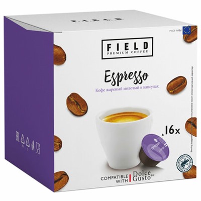 Кофе в капсулах FIELD "Espresso", для кофемашин Dolce Gusto, 16 порций, ГЕРМАНИЯ, C10100104014