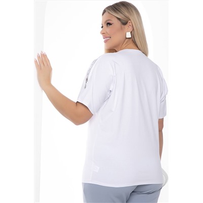 Белая блузка со вставками из гипюра и декоративной молнией