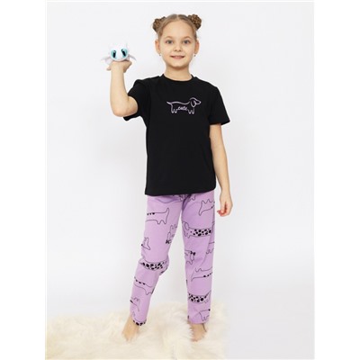 CSJG 50174-22 Пижама для девочки (футболка, брюки),черный