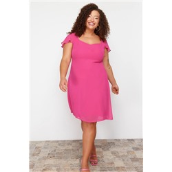 Розовое шифоновое тканое платье больших размеров TBBSS24AH00184