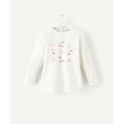 T-SHIRT BÉBÉ FILLE EN COTON BIO BLANC AVEC MESSAGE FLOQUÉ