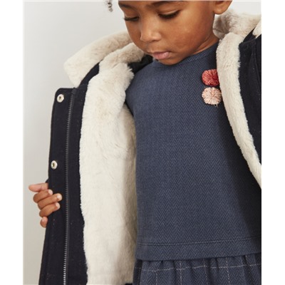 DUFFLE COAT BÉBÉ FILLE BLEU MARINE BRILLANTE EN REMBOURRAGE RECYCLÉ