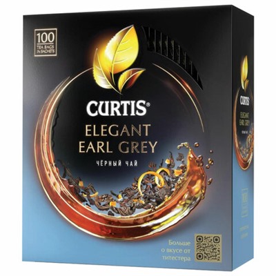 Чай CURTIS "Elegant Earl Grey" черный с бергамотом и цедрой цитрусовых, 100 пакетиков в конвертах по 1,7 г, 101015