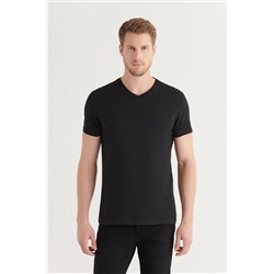 Мужская черная футболка из 100% хлопка с v-образным вырезом стандартного кроя E001001