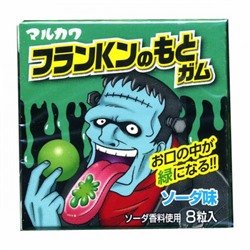 Жевательная резинка Франкенштейн меняет цвет языка на зеленый Marukawa Monsters Franken Содовая 13 г