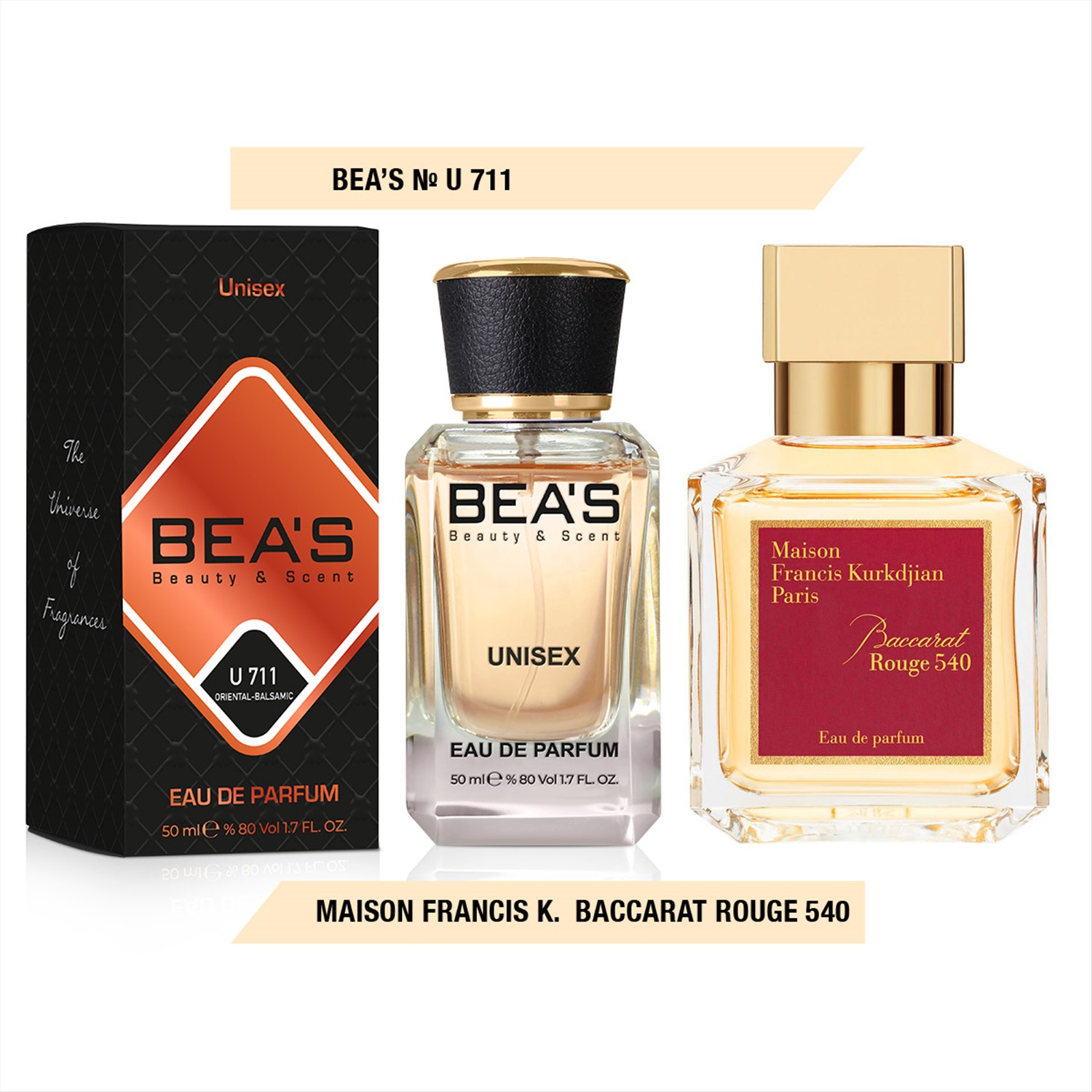 Beas U711 Mаisоn Frаnсis Kurkdjian Baccarat Rouge 540 edp 50 ml, Парфюм  унисекс Beas U711 создан по мотивам аромата Mаisоn Frаnсis Kurkdjian  Baccarat