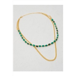 Комплект ожерелья-цепочки из зеленого бисера