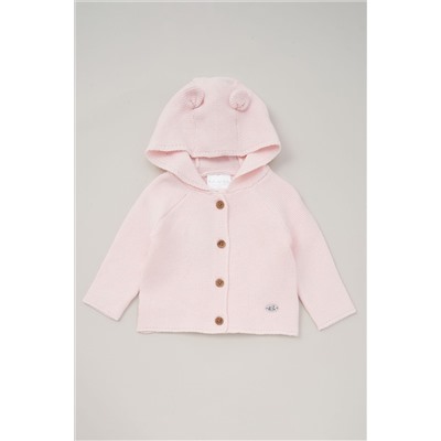 Rock-A-Bye Baby Pink Boutique Hooded Bear Cotton Knit Cardigan