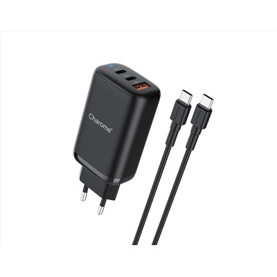 Сетевой адаптер питания CHAROME C30 2*USB-C+USB-A 65W GaN+ кабель Type-C (черный)