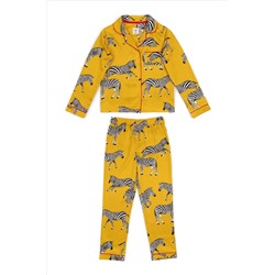 Chelsea Peers Kids Satin Mustard Zebra Print Long Pyjama Set