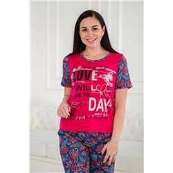 Пижама женская домашний интерлок из футболки и бридж LOVE ночной сад