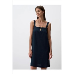 Темно-синее льняное мини-платье с квадратным вырезом