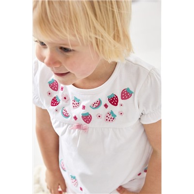 JoJo Maman Bébé Strawberry Embroidered Jersey Pyjamas