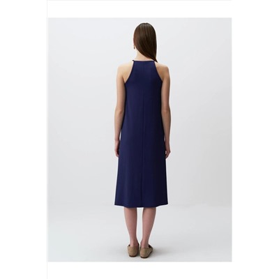 Темно-синее базовое платье без рукавов свободного кроя с круглым вырезом