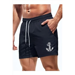 Черные мужские базовые купальники стандартной длины с принтом якоря, шорты для плавания