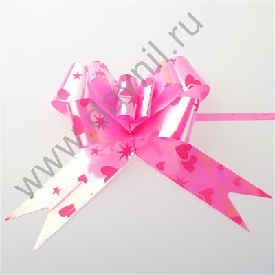 Бантики с сердечками и звездами 2,7 см 10 шт розовые